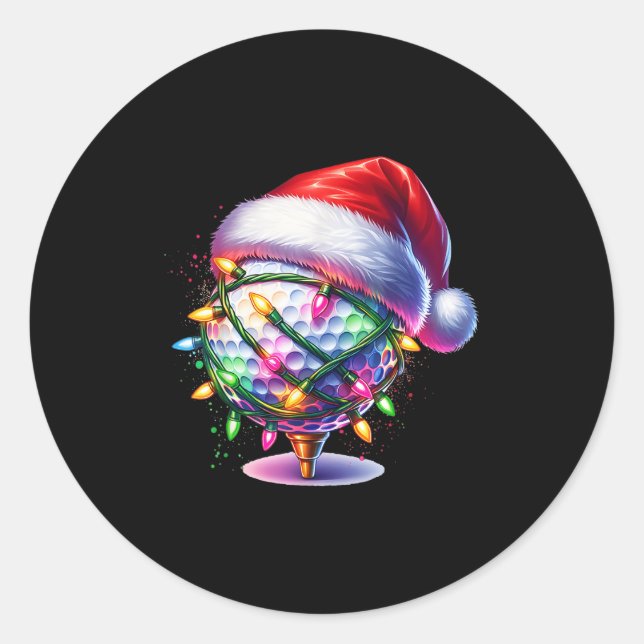 Sticker Rond Golf Ball Santa Hat Hommes FEMMES Noël Golf X (Devant)