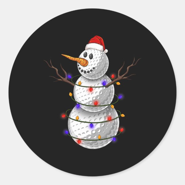 Sticker Rond Golf Ball Snowman Christmas Lights Funny Snowman S (Devant)