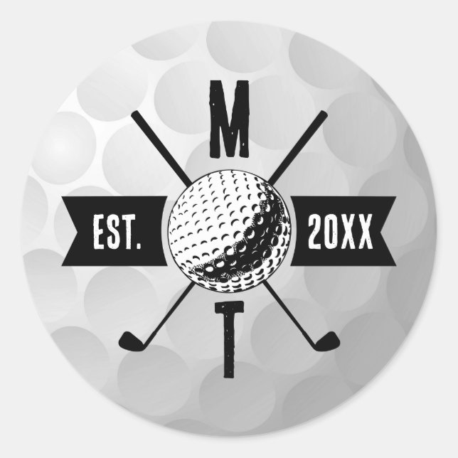 Sticker Rond Golf Ball Texture & Club Premier Monogramme (Devant)