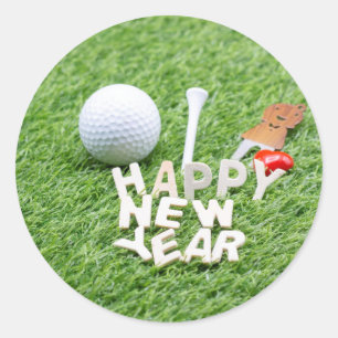 Sticker Rond Golf Bonne année avec balle de golf et cadeau
