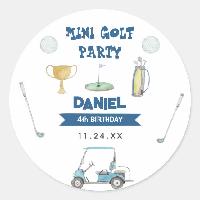 Sticker Rond Golf Boy fête d'anniversaire (Devant)