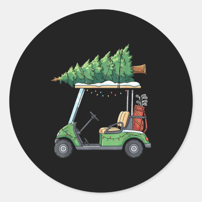 Sticker Rond Golf Cart Christmas Tree Lights Funny For Men Wome (Devant)