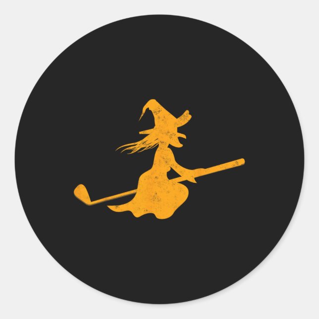 Sticker Rond Golf Club Broom Witch Golf Player Lazy Halloween C (Devant)