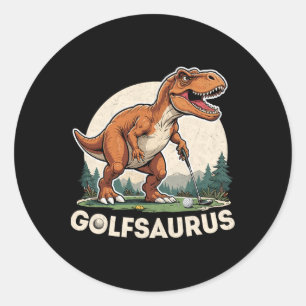 Sticker Rond Golf Dinosaur Golfer T-rex Jouer Golf Dino Golfi