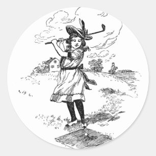 Sticker Rond Golf Girl Golfing Art Vintage