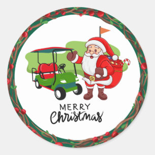 Sticker Rond Golf Joyeux Noël avec le golf du Père Noël