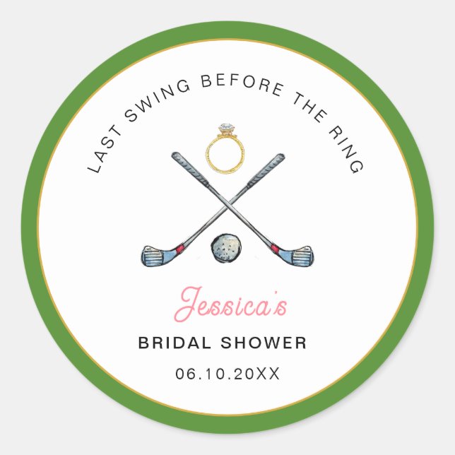 Sticker Rond Golf "Last swing Before the ring" Bridal Shower  (Devant)