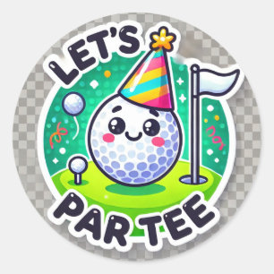 Sticker Rond Golf Let’s Par avec drapeau de golf sur vert blanc