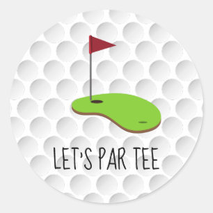 Sticker Rond Golf Let’s Par avec drapeau de golf sur vert blanc