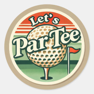 Sticker Rond Golf Let’s Par avec drapeau de golf sur vert blanc