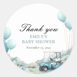 Sticker Rond Golf Let's Par-tee Blue Baby Shower