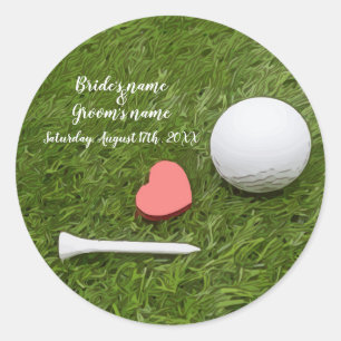Sticker Rond Golf Mariage balle de golf et tee avec amour vert