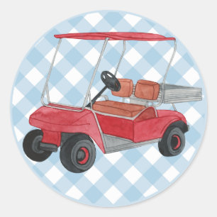 Sticker Rond Golf Panier Plaid Blue White Preppy Country Club