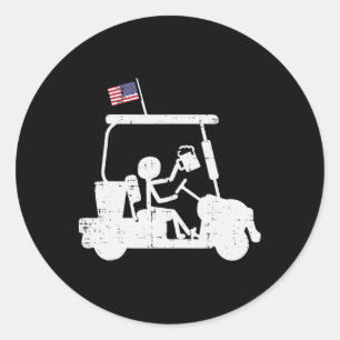 Sticker Rond Golf Panier Us Drapeau Funny Golf Patriotique Golf