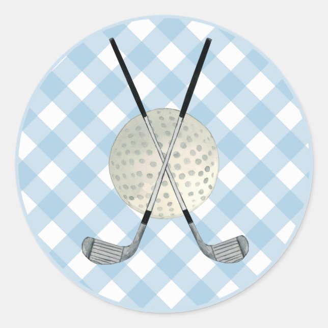 Sticker Rond Golf Plaid Blue White Preppy Country Club (Devant)