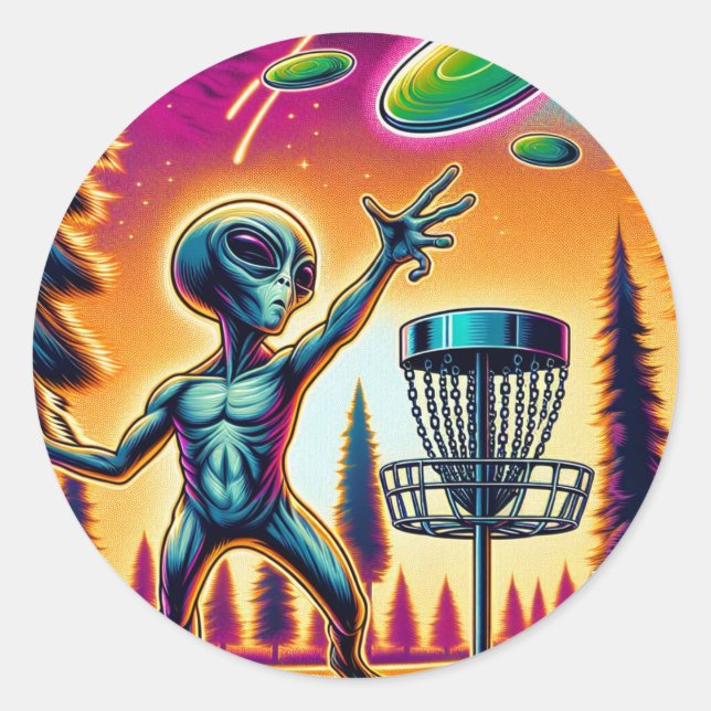 Sticker Rond Golf sur disque Alien extraterrestrial (Devant)