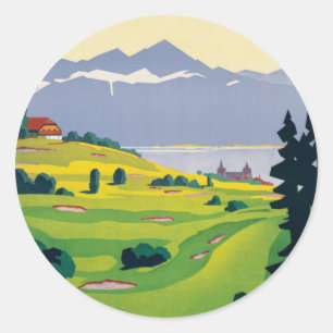 Sticker Rond Golf vintage Lausanne City Lac Suisse