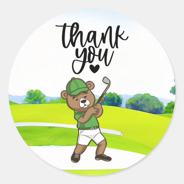 Sticker Rond Golfer Cute Animal avec fer sur le terrain de golf (Devant)