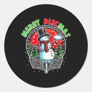 Sticker Rond Golfeur de disque de Noël Bonhomme de neige Joyeux