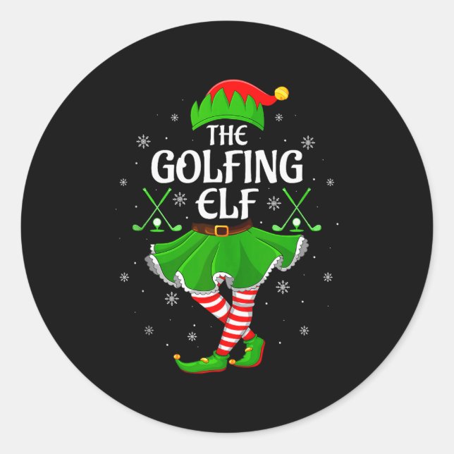 Sticker Rond Golfing Elf Christmas Girls Women Elf Squad Xmas F (Devant)