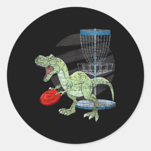 Sticker Rond Golfueur de Frisbee T Rex Dinosaure Joueur de Golf