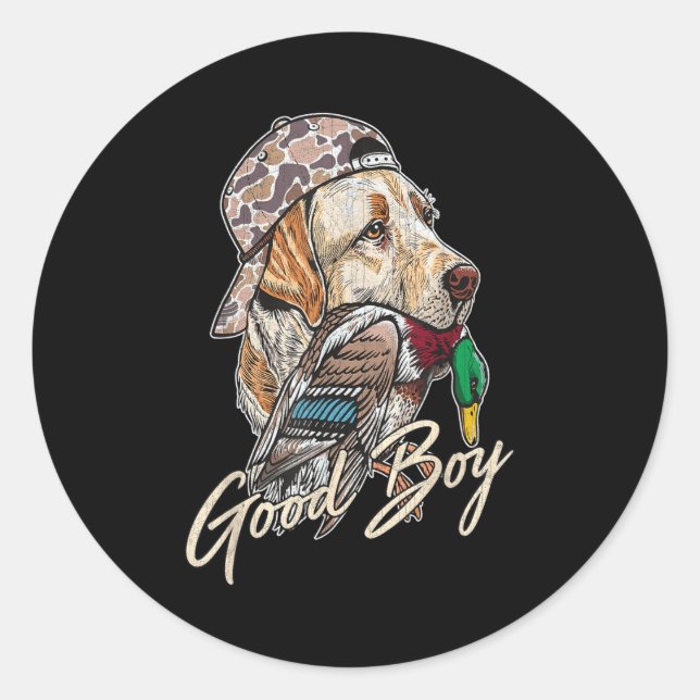 Sticker Rond Good Boy Tee Duck Hunting Labrador Retriever For M (Devant)