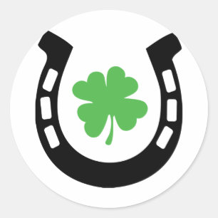 Sticker Rond Good Luck Horseshoe Cloverleaf - Shamrock
