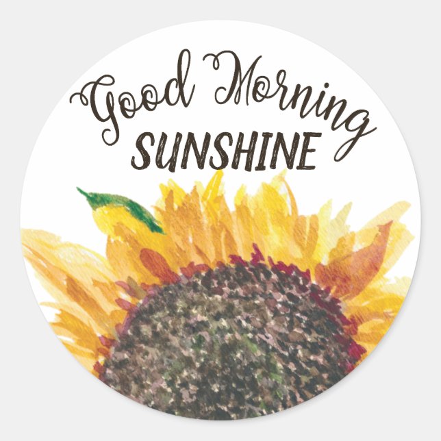 Sticker Rond Good Morning Sunshine Jaune Brown Tournesol Blanc (Devant)