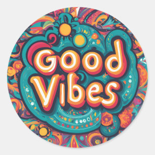 Sticker Rond Good Vibes coloré Super Hippie Retro