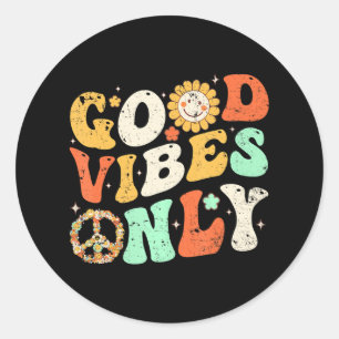 Sticker Rond GOOD VIBES SEULEMENT LA PAIX AMOUR 60s les années 