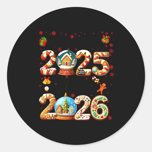 Sticker Rond Goodbye 2025 Hello 2026 Christmas And Happy New Ye (Devant)