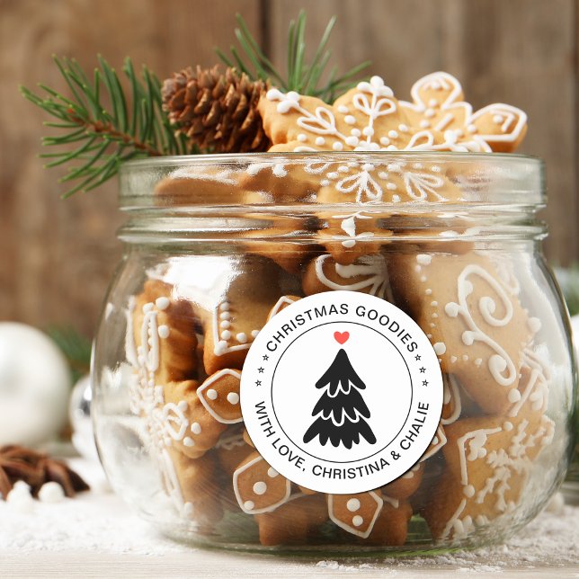 Sticker Rond Goodies de Noël moderne Coeur Personnalisé (Modern Christmas Goodies Heart Personalized Classic Round Sticker)