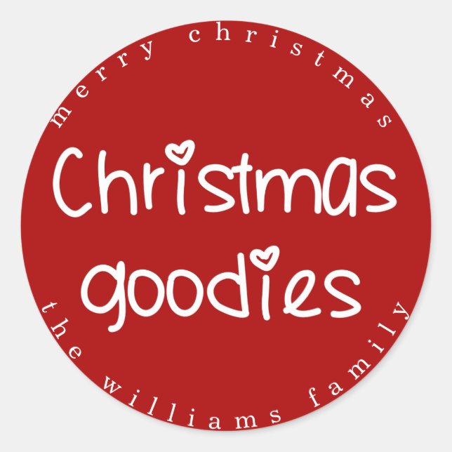 Sticker Rond Goodies de Noël - Rouge personnalisé (Devant)