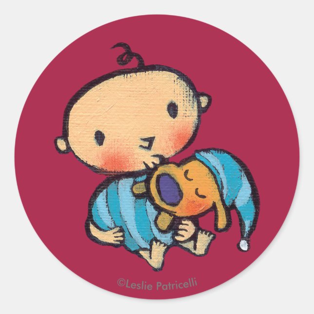 Sticker Rond Goodnight Kisses Adorable Chiot en Pyjama Bleu (Devant)