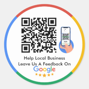 Sticker Rond Google Avis Aide Classe de code QR d'entreprise