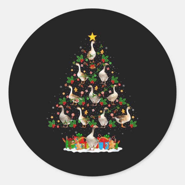 Sticker Rond Goose Christmas Tree Lights Decor Funny Santa Hat  (Devant)