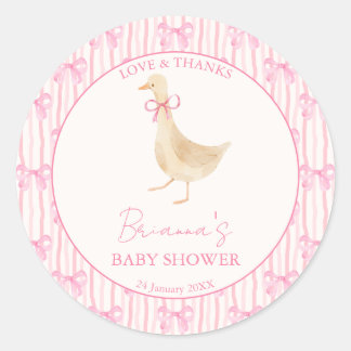 Sticker Rond Goose nursery rhymes baby shower pink personalized