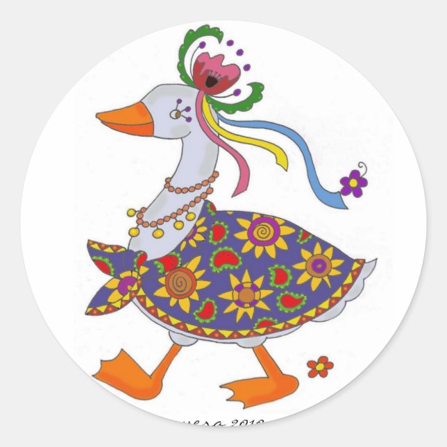 Sticker Rond Goose sort l'art populaire ukrainien (Devant)