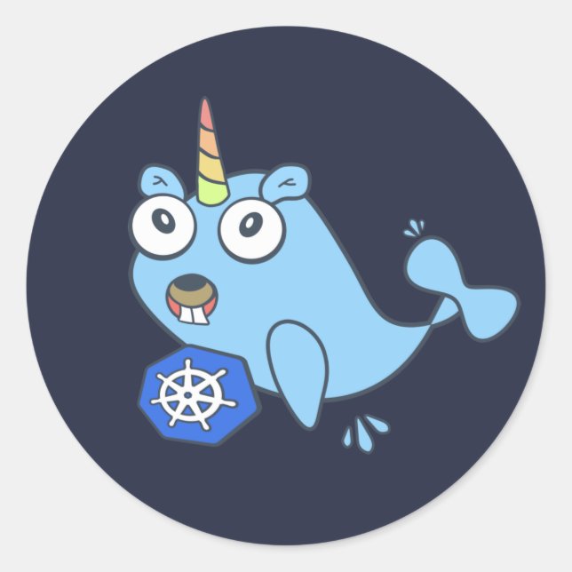Sticker Rond Gopher Golang Docker licorne avec Kubernetes (Devant)