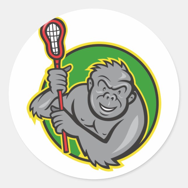 Sticker Rond Gorilla Ape Avec Baguette De Crosse Carton (Devant)