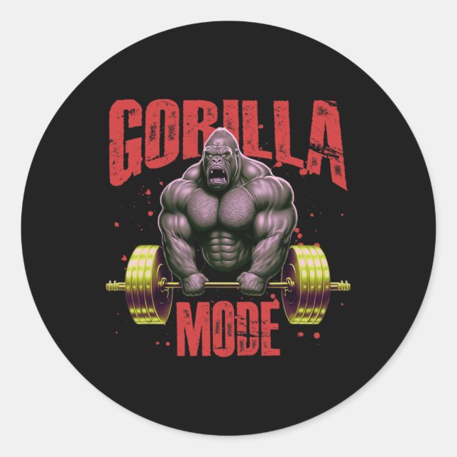 Sticker Rond Gorilla Mode Weightlifting Gym Bodybuilding Workou (Devant)