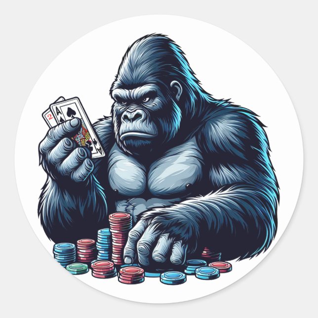 Sticker Rond gorilla singe jouer aux cartes poker casino (Devant)