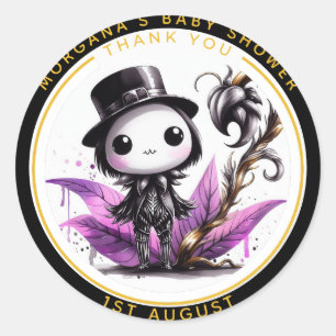 Sticker Rond Goth Bébé garçon ou fille Douche Crow Merci