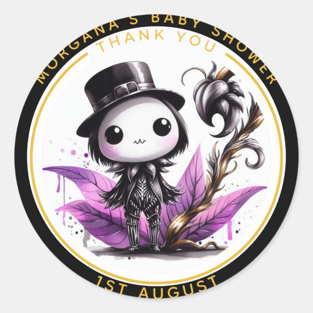 Sticker Rond Goth Bébé garçon ou fille Douche Crow Merci (Devant)