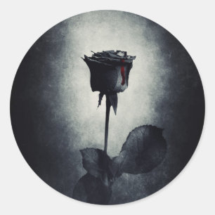 Sticker Rond Goth Black Rose Dripping Blood