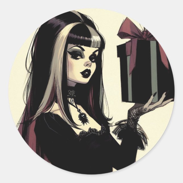 Sticker Rond Goth Girl Spooky Gothic Christmas (Devant)