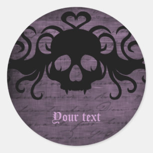 Sticker Rond Goth mignon crâne vampire croisé violet foncé