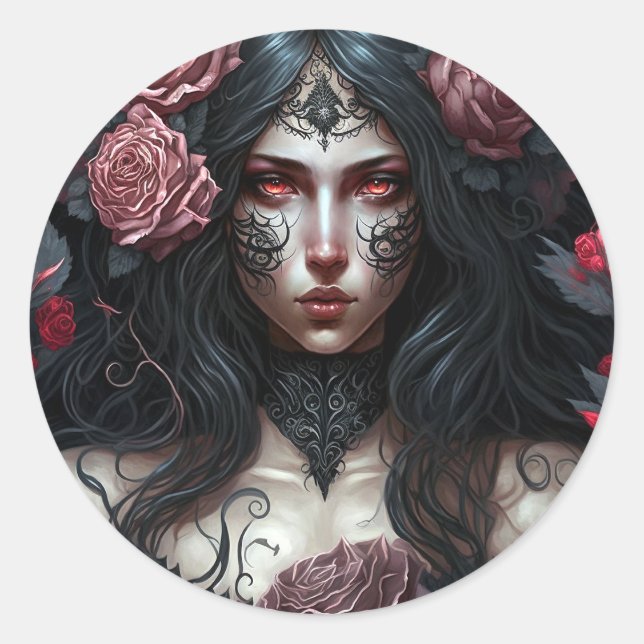 Sticker Rond Goth Princesse Imaginaire gothique Art (Devant)