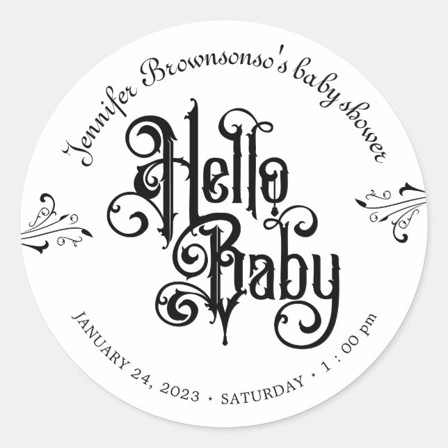 Sticker Rond Gothic Dark Baby Shower Bonjour (Devant)