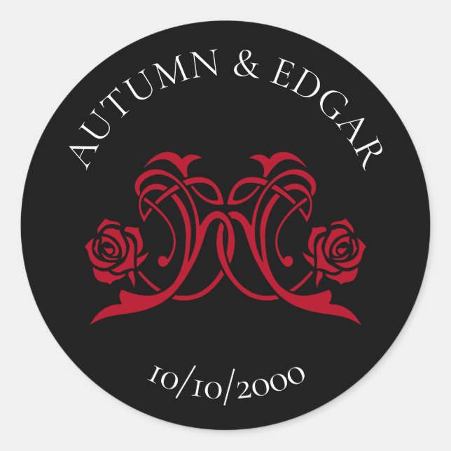 Sticker Rond Gothic Rose Red Black Wedding (Devant)
